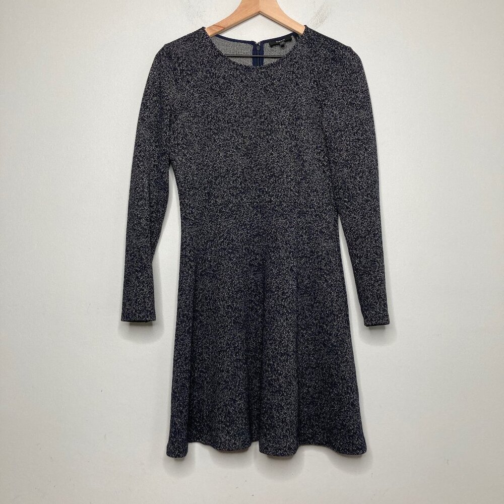 Theory Albita Long Sleeve Dress Stretch Speckle Knit 8 Navy Wool Blend Career